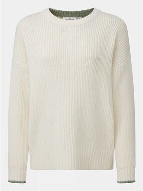 Rag & Bone Off-White Crewneck Sweater with Subtle Green Trim